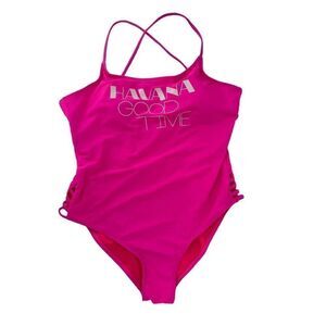 Havana Good Time Swimsuit Hot Pink One Piece Cross Back Juniors Size L 11-13 Fun